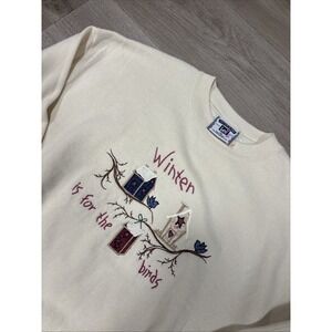 Vintage Lees Cotton Blend Winter Is For The Birds Embroidered Sweatshirt Size XL